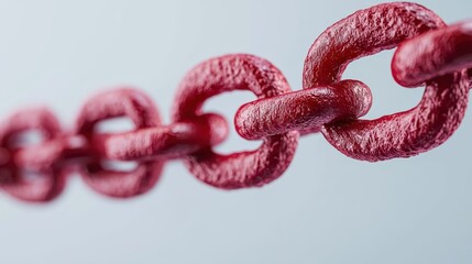 close-up of a vibrant red chain link, showcasing its texture and design against a soft background.
