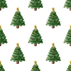 Cute Watercolor Christmas Tree Seamless Pattern