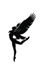 Fototapeta premium Graceful silhouette of a dancer with majestic wings in a dynamic pose, symbolizing freedom and aspiration.