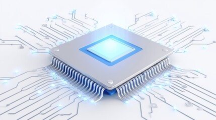 Microprocessor glows with vibrant blue light high tech processor displays striking blue illumination