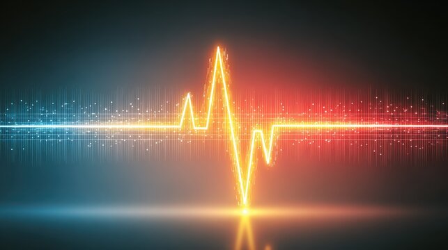 Sound wave visualizes vibrant orange and blue frequencies abstract sound visualization displays dynamic audio pattern