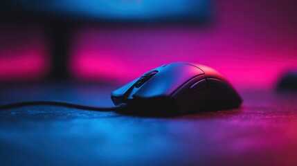 Explore the Futuristic Gaming Setup With an RGB Illuminated Desk and Sleek Gaming Mouse Designed for Performance and Style