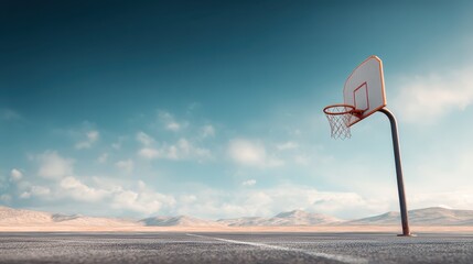 Basketball hoop stands on outdoor court court features hoop ready for play basketball
