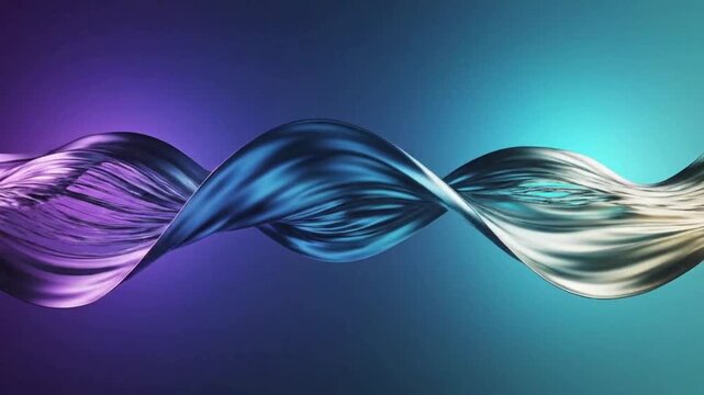Abstract Swirling Metallic Ribbon Flowing Through Gradient Background.