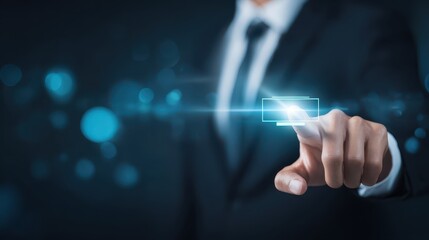 Man in suit holds blue light figure in suit grasps blue illuminated object man - figure in suit grasps blue illuminated object