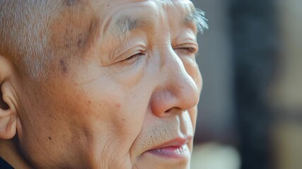 An elderly man holds incense sticks while surrounded by swirling smoke in a tranquil courtyard. The peaceful atmosphere reflects a moment of contemplation and cultural practice. - Powered by Adobe