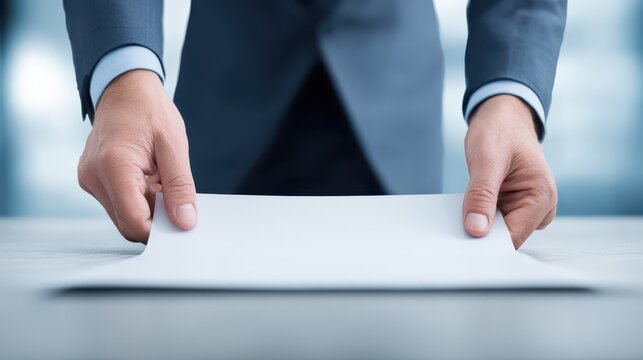 Professional in formal attire presents document professional displays important document