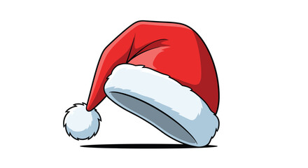 A cartoon Santa hat on a white background makes a simple and fun holiday image suitable for Christmas designs and other seasonal projects.