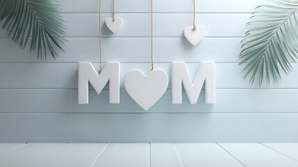 Sweet MOM 3D Letters with Hearts on Blue Wooden Wall