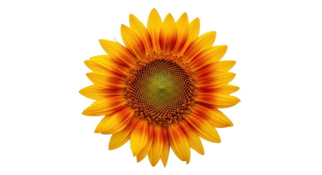 Radiant sunflower PNG isolated on transparent background, vibrant yellow and orange petals for summer designs and floral compositions