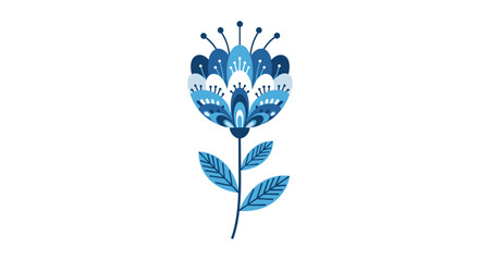 Stylized vector illustration of a blue flower with intricate petal designs on a white background, perfect for decorative accents.