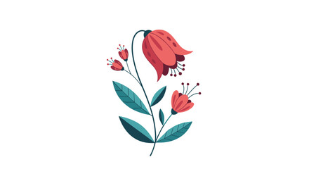 Stylized illustration of a flower with red petals, green leaves, and a white background.