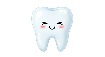 Cute cartoon tooth PNG isolated on transparent background, happy molar with kawaii face for dental care and children s oral hygiene