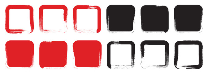 Grunge rectangle frame texture set, ink stamp border, grungy rough box. Set of grunge square template backgrounds. Grunge style set of square and rectangle shapes. Ink empty black boxes set.