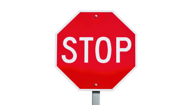 Red stop sign PNG isolated on transparent background, octagonal traffic sign for road safety and transportation