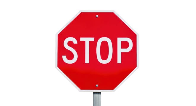 Red stop sign PNG isolated on transparent background, octagonal traffic sign for road safety and transportation
