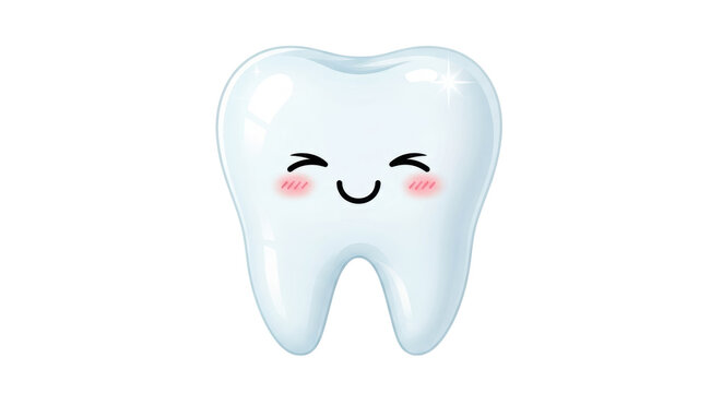 Cute cartoon tooth PNG isolated on transparent background, happy molar with kawaii face for dental care and children s oral hygiene