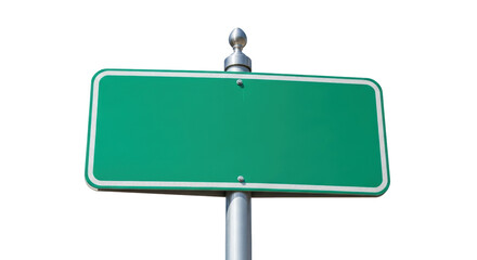 Blank green road sign isolated PNG, empty street signage on pole for traffic direction and informational purposes on transparent background