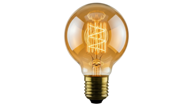 Vintage Edison light bulb PNG isolated on transparent background, antique style filament lamp for retro design and decoration