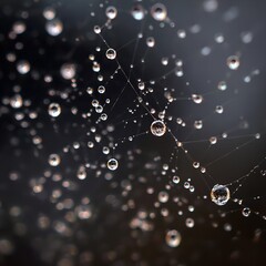 Water droplets cling to a delicate spiderweb, creating a mesmerizing pattern