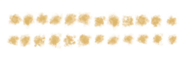 Collection of golden dust particles floating isolated on transparent background