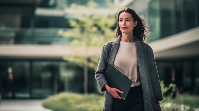 Portrait of a young businesswoman using a tablet computer in the city. Portrait of smiling mature businesswoman holding digital tablet in modern office lobby.