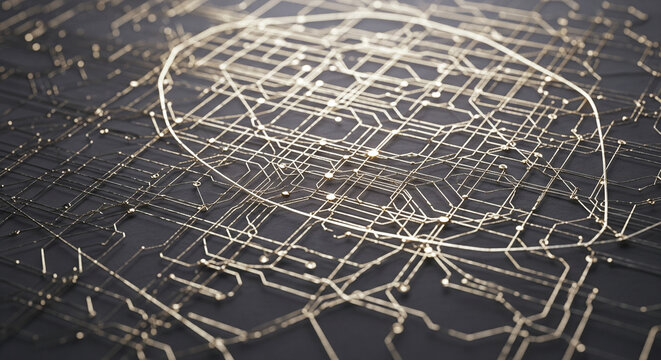 Modern golden network connections with glowing nodes for technology, data, and futuristic concepts with an elegant, professional aesthetic