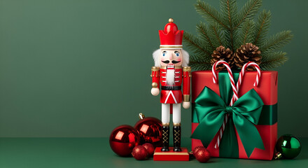 Nutcracker Soldier with Christmas Gifts and Ornaments