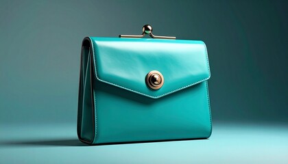 Glossy turquoise handbag with metal clasp and structured flap—elegant silhouette against teal gradient evokes modern fashion, luxury accessory, and minimalist product styling.