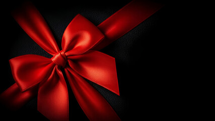 Red Satin Ribbon Bow on Black Textured Surface silk