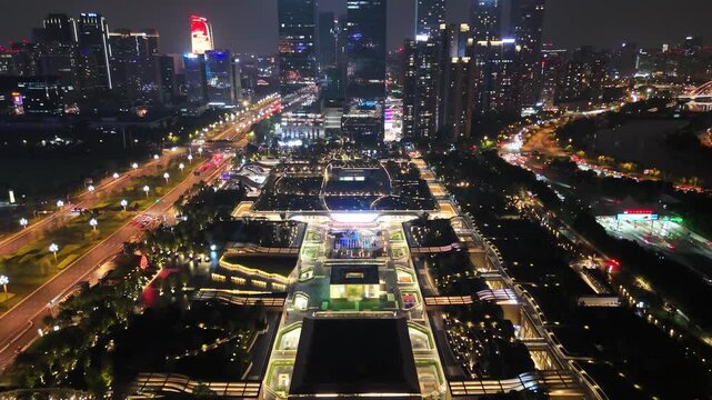 Chengdu Sichuan Night Aerial City View - Modern Urban Skyline