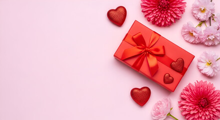 Valentine's Day Gift Box with Flowers and Hearts present