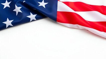 Waving American Flag Detail on White Background United States
