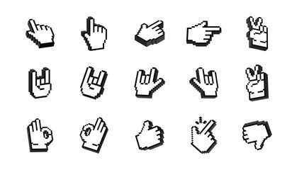 Pixel Art Hand Gestures 3D Icon emoji emoticon Sticker vector set