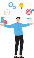 concept of ability to succeed in job, skill or competency and career experience or knowledge for accountability, qualified entrepreneur juggling productivity object with thumbs up sign.
