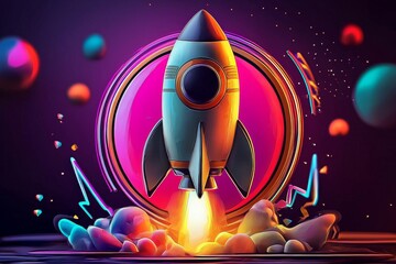 Dynamic imagery of a rocket taking off, symbolizing innovation and progress. 