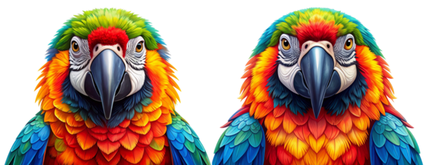 Front-Facing Macaw Parrot Illustration with Fluffed Feathers