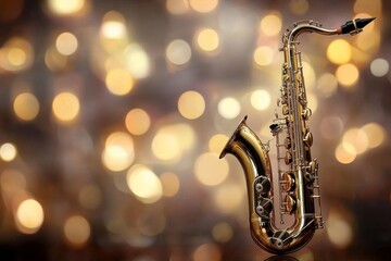 Fototapeta premium Intricate saxophone illustration set against a dreamy bokeh background.