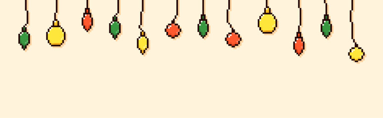 Banner with Pixel art Christmas color garland.
