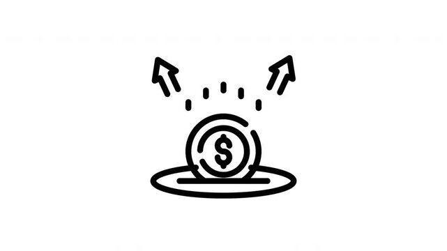 Dollar coin submerged in a pool surrounded by down arrows. Perfect for illustrating economic downturns, financial crisis, investment loss concepts.
