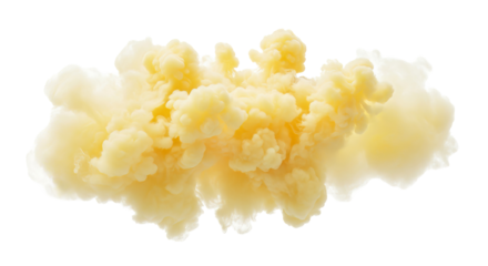 Abstract yellow cloud formation against black backdrop for artistic design elements and visual effects in creative projects and presentations on transparent background