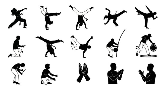 Expressive Capoeira Silhouettes Showcasing Rhythmic Dance and Agile Combat