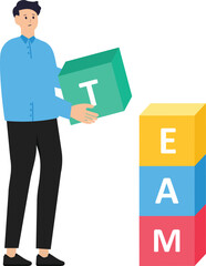Businessmen arrange the boxes that say team. Teamwork symbol and  cooperation concept

