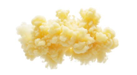 Creamy yellow cloud of paint explosion creates a soft abstract shape against a ideal for artistic design projects on transparent background