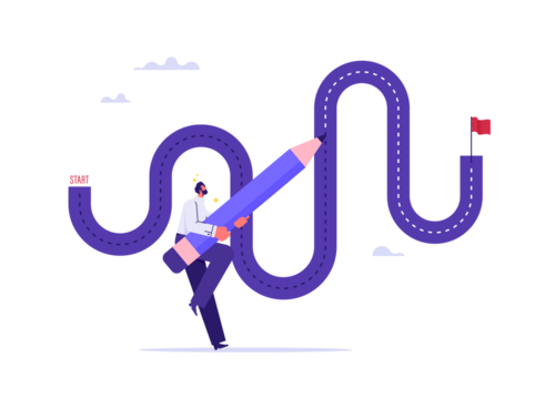 Progress or journey to success or achieve goal concept, businessman draw path to achieve success, business step or career path