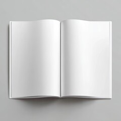 Naklejka premium An open, blank book with white pages and a hardcover on a solid gray background