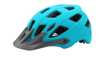 Modern Cyan Mountain Bike Helmet With Visor On Black Background
