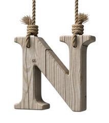 Wooden letter N with ropes isolated cutout PNG