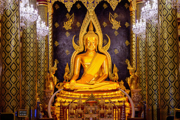 Buddha statue name is Phra Buddha Chinnarat in Phra Sri Rattana Mahathat Temple, Phitsanulok in Thailand.