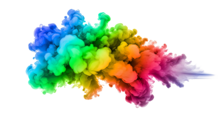 Vibrant rainbow smoke explosion against a creates a colorful and dynamic visual effect perfect for abstract designs on transparent background